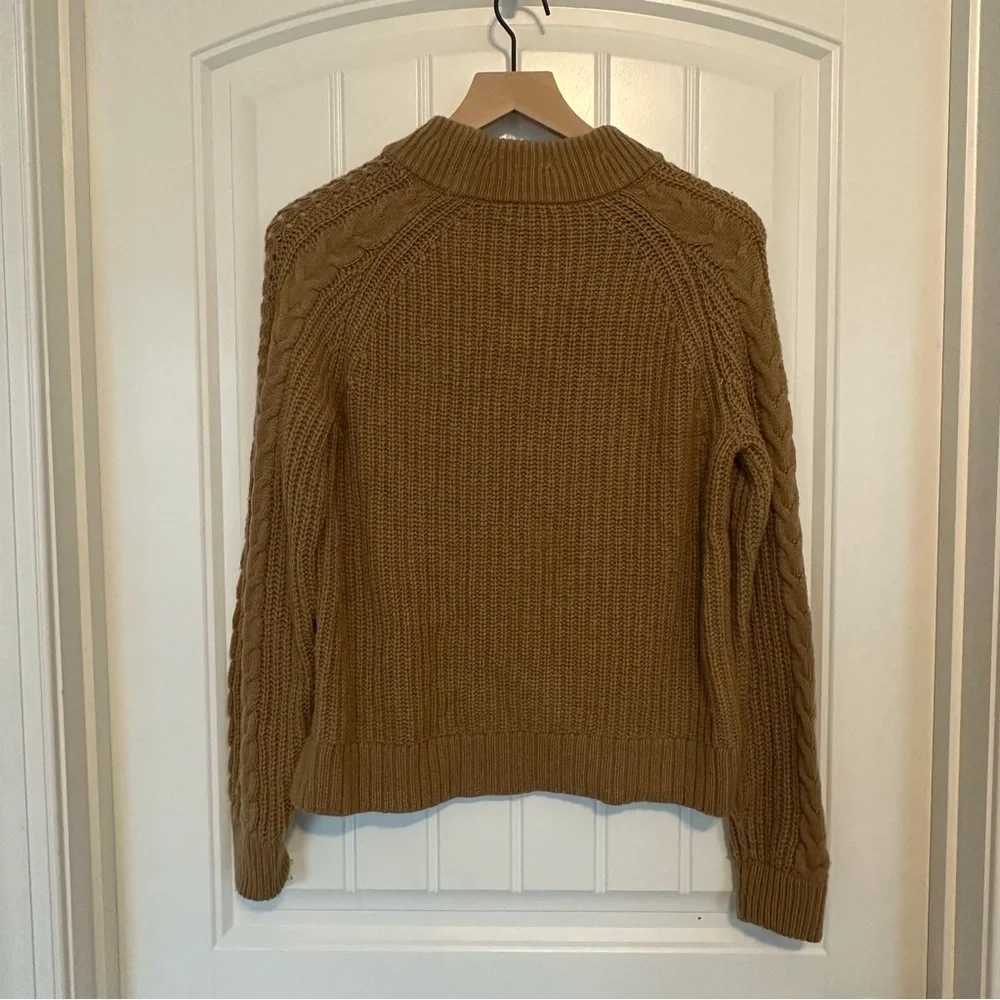 J. Crew Sweater Pom Pom Cable Knit Brown Wool Fall Casual Minimalist Size Small